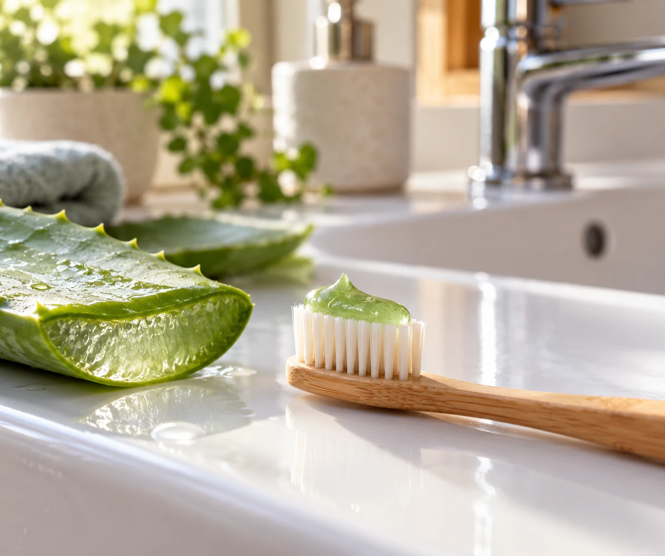 Pastă de dinți fără fluor cu aloe vera Cea mai bună pastă de dinți fără fluor: gel verde cu aloe vera pe periuță